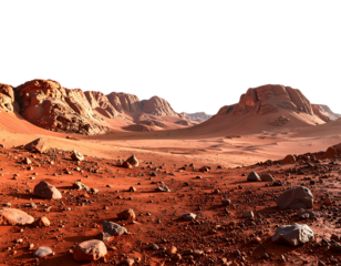 Realistic Martian Desert Surface with Rocky Terrain and Red Dust, Wide-Angle View, Isolated on Transparent Background PNG