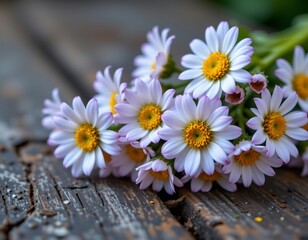 Obraz premium Delicate Daisies Rustic Wooden Surface During Spring