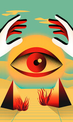 Spiritual Realms, Psychedelic Visions, Surreal Synthwave Poster Art, Retrowave Fantasy Landscape, Grainy Aesthetic, Futuristic Dreamscape Illustration, 80s Inspired Visionary Artwork