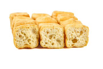 Fresh Sliced Bread Rolls with Hollow Airy Texture on White Background
