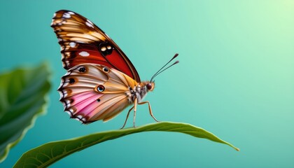 Obraz premium Elegant Butterfly Resting Vibrant Green Leaf