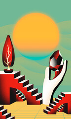 Spiritual Realms, Psychedelic Visions, Surreal Synthwave Poster Art, Retrowave Fantasy Landscape, Grainy Aesthetic, Futuristic Dreamscape Illustration, 80s Inspired Visionary Artwork