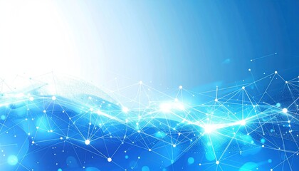 Abstract network of glowing connections on a gradient blue backdrop. Lines, dots, and blurred light create a modern, technological aesthetic