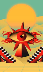 Spiritual Realms, Psychedelic Visions, Surreal Synthwave Poster Art, Retrowave Fantasy Landscape, Grainy Aesthetic, Futuristic Dreamscape Illustration, 80s Inspired Visionary Artwork