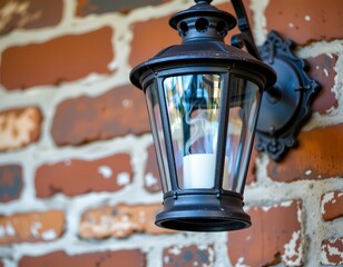 Vintage Lantern with Rising Smoke Brick Wall