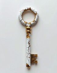Antique white key with gold crackle finish