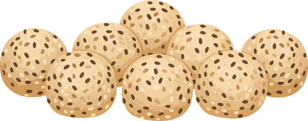 Group of round, light brown, seeded buns.
