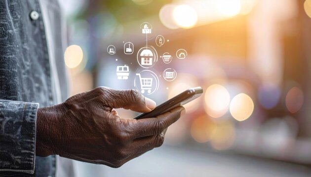 Person using a smartphone with e-commerce app interface