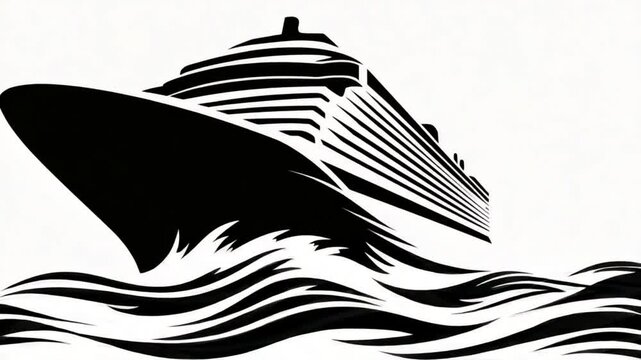 Cruise ship sailing through waves