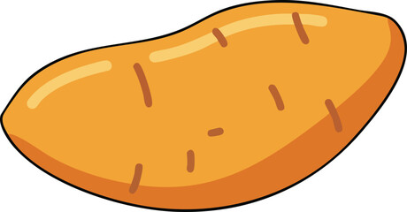 A vibrant illustration of a sweet potato, showcasing its orange hue and textured surface.