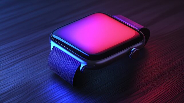 Stylish Smartwatch with Vibrant Color Display on Wooden Surface