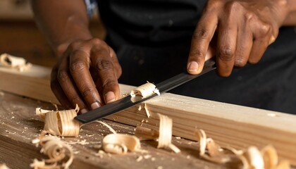 Carpenter smoothing wood with a plane