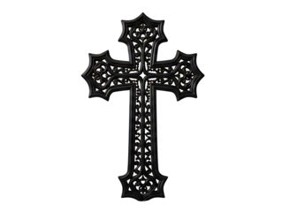 Ornate black cross isolated on transparent background