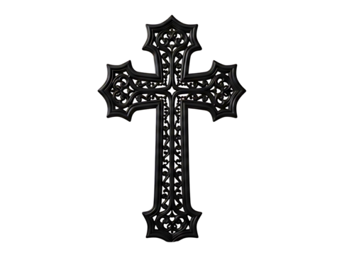Ornate black cross isolated on transparent background