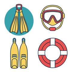 Snorkel & Dive Mask Icons, Underwater Adventure Gear Vector Set (2).eps