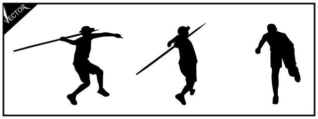 Silhouette of three javelin throwers. Illustration of a sports competition.