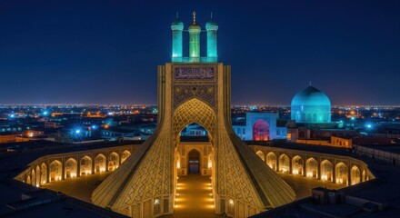 Fototapeta premium Iconic Monument Illuminated at Night with Cityscape