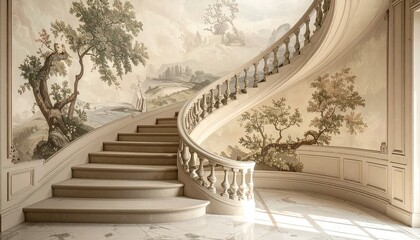 Elegant spiral staircase with painted wall