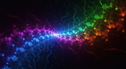 Obraz premium A vibrant, colorful, abstract background featuring a rainbow of hues with a star-like pattern and a dark, almost black, background.