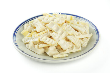 Fresh Tianmu Mountain Bamboo Shoots Sliced on Plate - Asian Cooking Ingredient