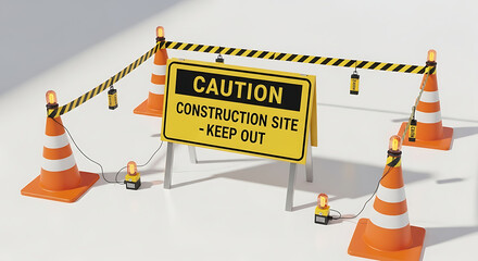 Caution construction site keep out cones safety barrier warning sign danger zone restricted area attention