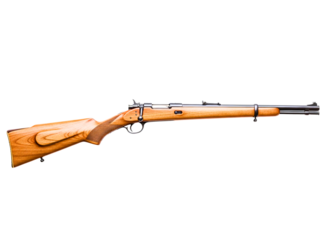 Antique rifle isolated on transparent background is shown in a studio shot