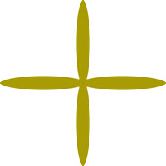 A golden cross shape with four elongated petals