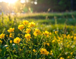 Obraz premium Sunny field of yellow wildflowers