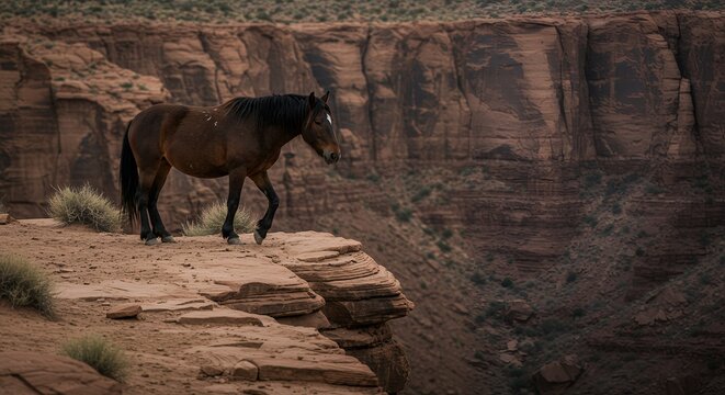 Wild horse on cliff edge - Powered by Adobe