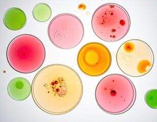 Fototapeta premium Colorful petri dishes with various liquids