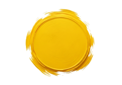 Illustration of a bright yellow circular brush stroke isolated on a transparent background on transparent background