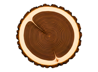 Cross section of tree trunk isolated on transparent background