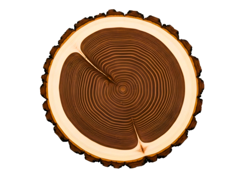 Cross section of tree trunk isolated on transparent background