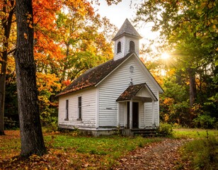 Autumnal church in woods