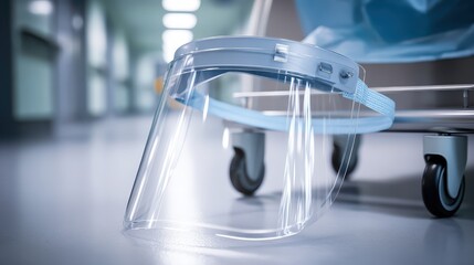 Transparent Face Shield on Medical Cart in Hospital Environment