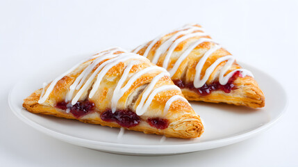 Flaky Cherry Turnovers with Icing Drizzle on a White Plate – Aromatic Pastry Dessert Delicacy