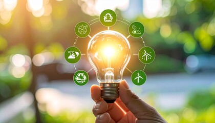 Illuminated lightbulb representing sustainable ideas