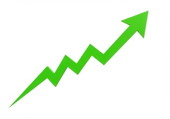 Green zigzag arrow pointing upwards indicating growth and progress isolated on white background
