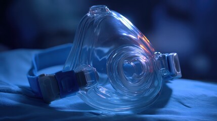 Transparent Medical Mask on Blue Surface in Dim Light Setting