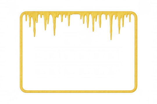 Gold glitter frame dripping liquid. Melting gold border element with rounded corners on transparent background - Powered by Adobe