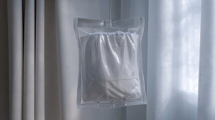Transparent Packaging of Soft Fabric Hanging Near a Window