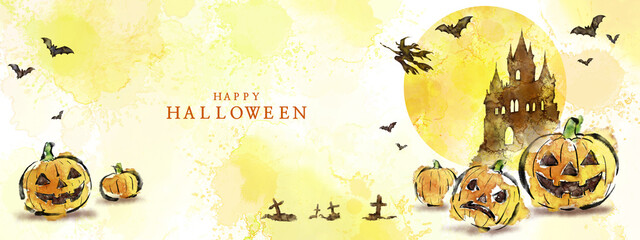 수채화, 수묵화 기법으로 그린 할로윈 카드용 이미지 손그림 일러스트.