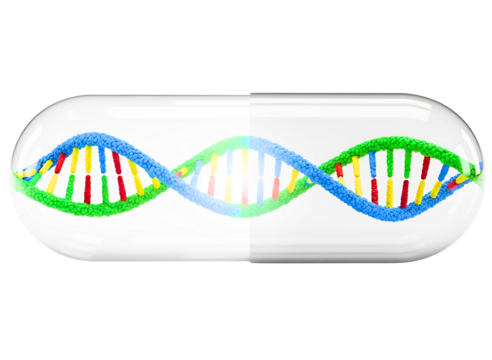 Dna molecule inside a capsule isolated on transparent background for science