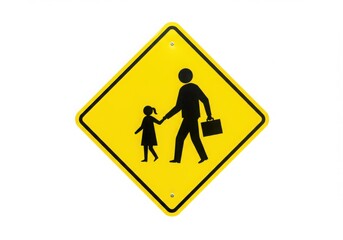 Yellow diamond caution sign showing a person holding a child s hand isolated on white background