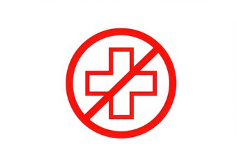 Red prohibition sign with a white cross inside isolated on white background