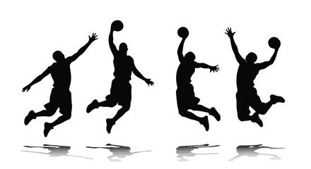 silhouette of a basketball player's body pose jumping with a basketball