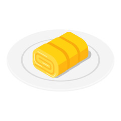 Tamagoyaki rolled omelette on white plate - flat vector illustration, Japanese food icon