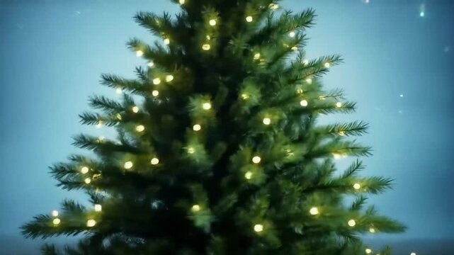 Christmas tree growing magically from the ground, branches lighting up as it grows