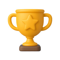 3d illustration of a simple yellow trophy with a star on it displayed on a black isolated background image render transparent background