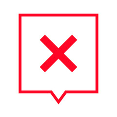 Obraz premium Minimal red outlined chat bubble with cross, simple cancel or error notification symbol for web and app communication UI, PNG with transparent background